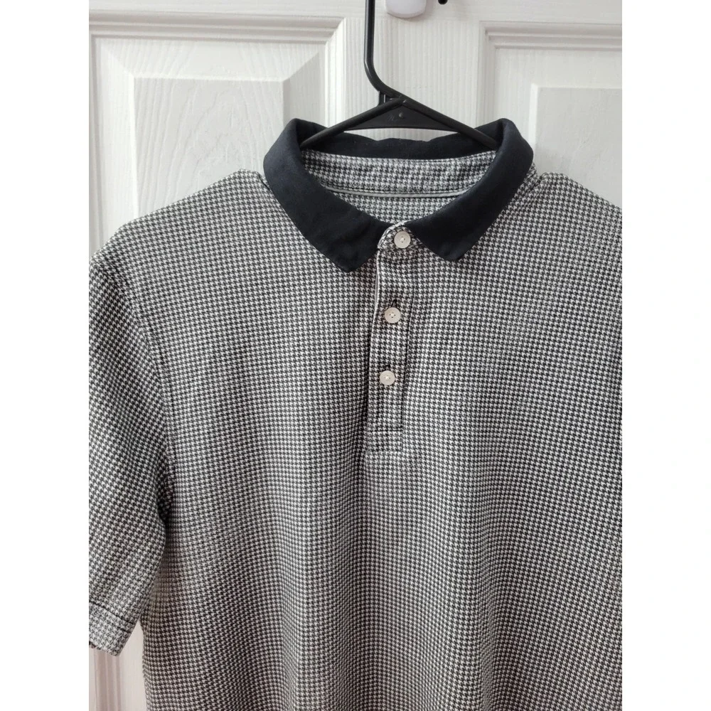 Nike Dri-Fit Mens Small Polo Shirt Short Sleeve Black White Houndstooth EUC